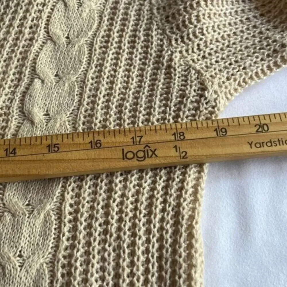Aster‎ Womens Button Cardigan Chunky Cable Knit Coastal Size L Beige Pockets